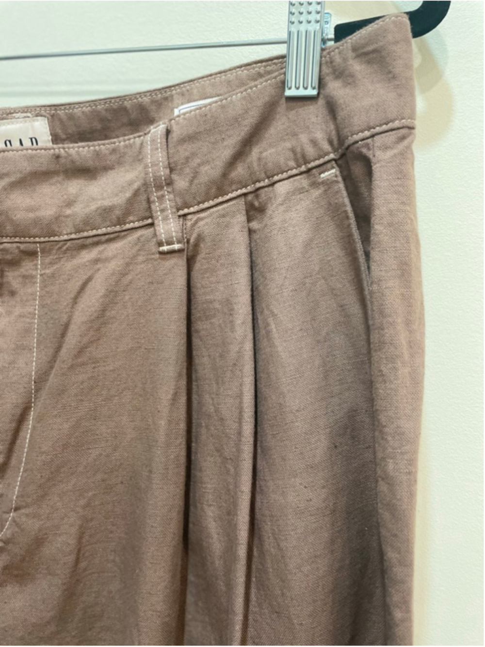 GAP Brown Pleated Linen Blend Wide Leg Pants Plus Size 16 Lagenlook Coastal - Picture 2 of 9